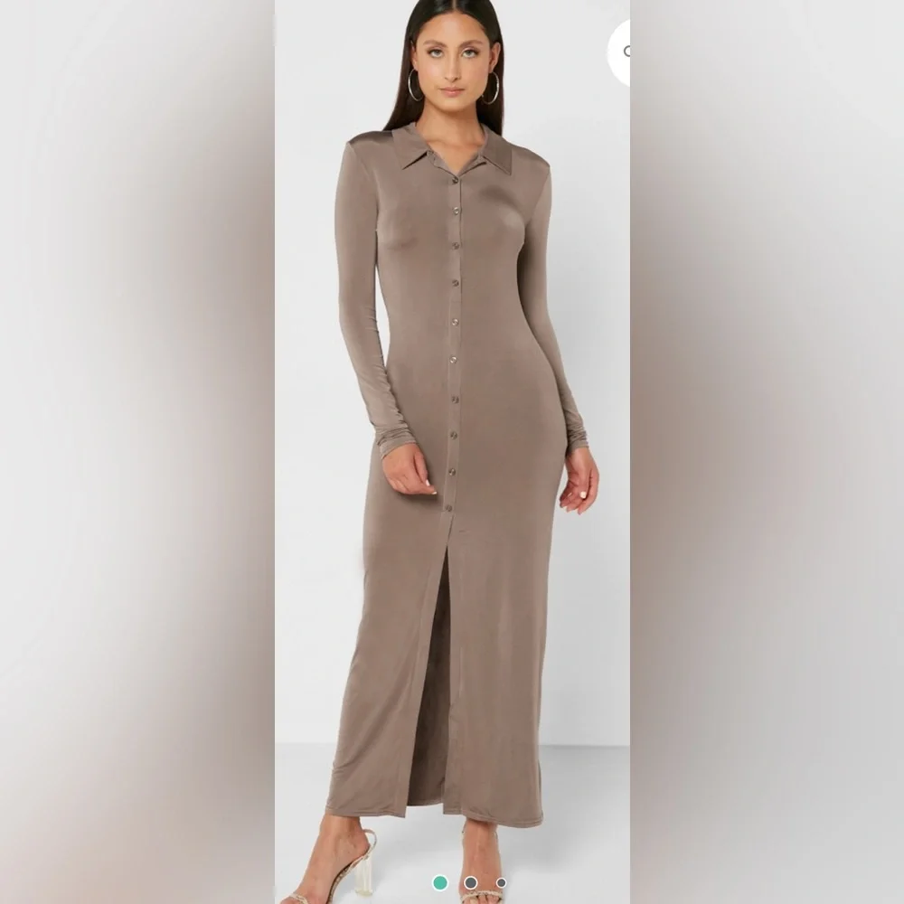 River Island Brown Button Detail Knitted Dress Size 6 NWT - Picture 1 of 15